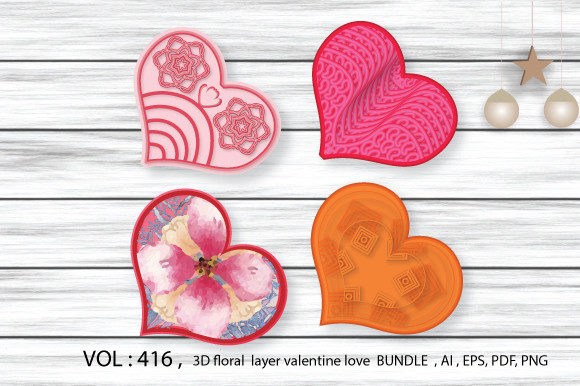 3d Christmas Layer Love Heart BUNDLE