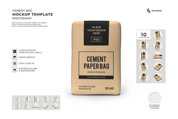 Cement Bag Packaging 3D Mockup Bundle